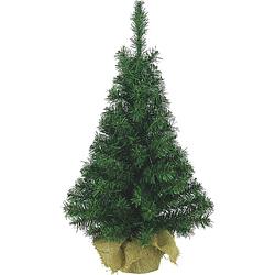 Foto van Kleine volle kerstboom in jute zak 75 cm - kunst kerstbomen / kunstbomen