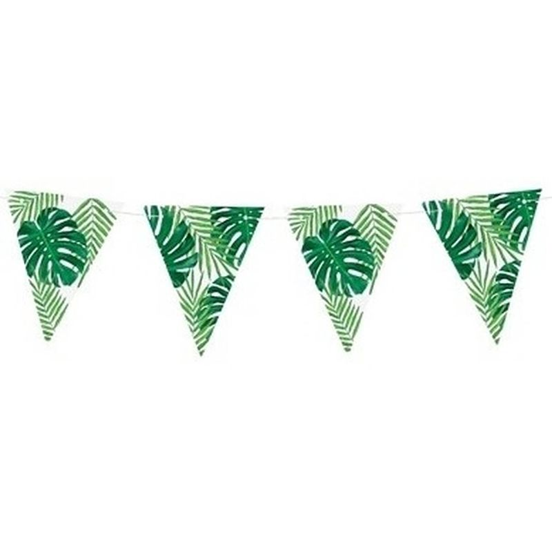 Foto van Feest vlaggenlijn met monstera en palm bladeren 150 cm - feestslingers