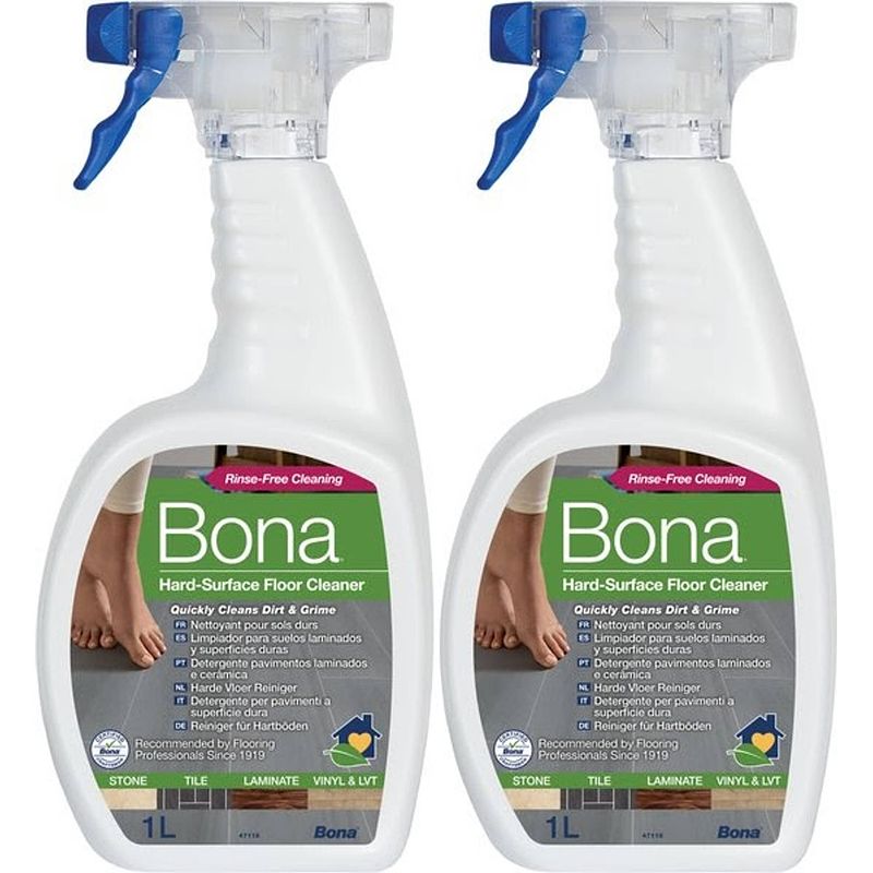 Foto van Bona harde vloer, tegel en laminaat reiniger spray - 2 x 1 liter multipack - pvc reiniger - streeploos - sneldrogend