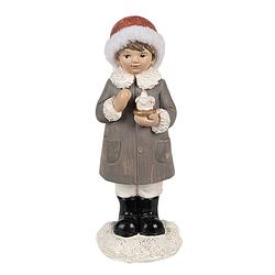 Foto van Clayre & eef beeld kind 14 cm grijs polyresin kerstfiguren grijs kerstfiguren