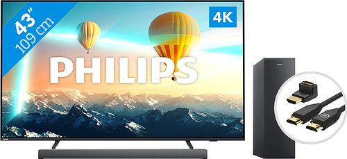 Foto van Philips 43pus8007 (2022) + soundbar + hdmi kabel