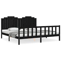 Foto van The living store massief grenenhouten bedframe - zwart - 205.5 x 205.5 x 110 cm - multiplex lattenbodem - functioneel