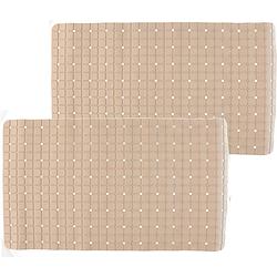 Foto van 2x stuks badmatten/douchematten anti-slip beige vierkant patroon 69 x 39 cm - badmatjes