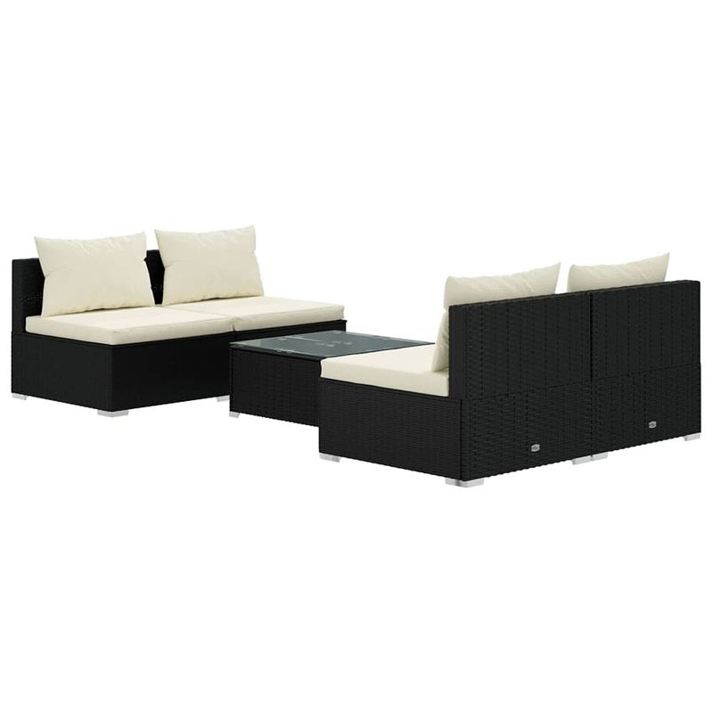 Foto van Vidaxl 5-delige loungeset met kussens poly rattan zwart