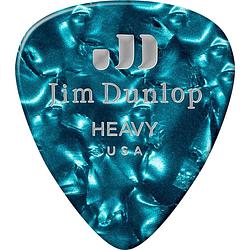 Foto van Dunlop 483p11hv celluloid shell pick perloid turquoise heavy plectrum set 12 stuks