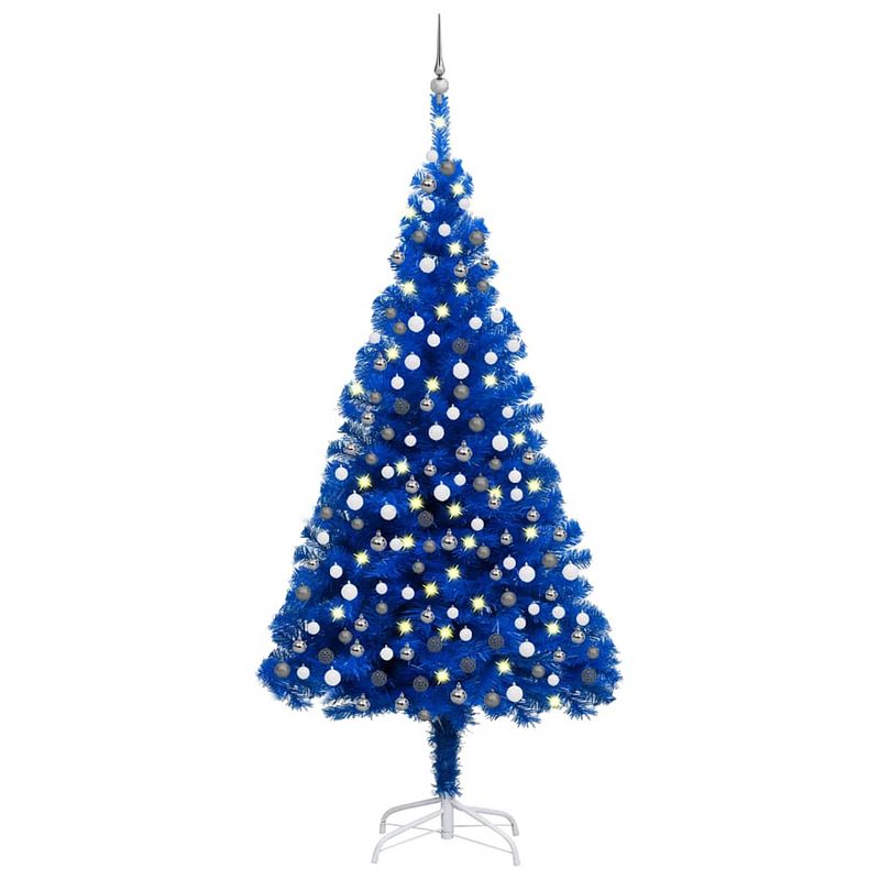 Foto van Vidaxl kunstkerstboom met led's en kerstballen 240 cm pvc blauw