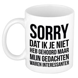 Foto van Sorry niet gehoord mijn gedachten interessanter cadeau mok / beker 300 ml - feest mokken