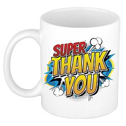 Foto van Super thank you cadeau mok / beker wit pop-art 300 ml - feest mokken