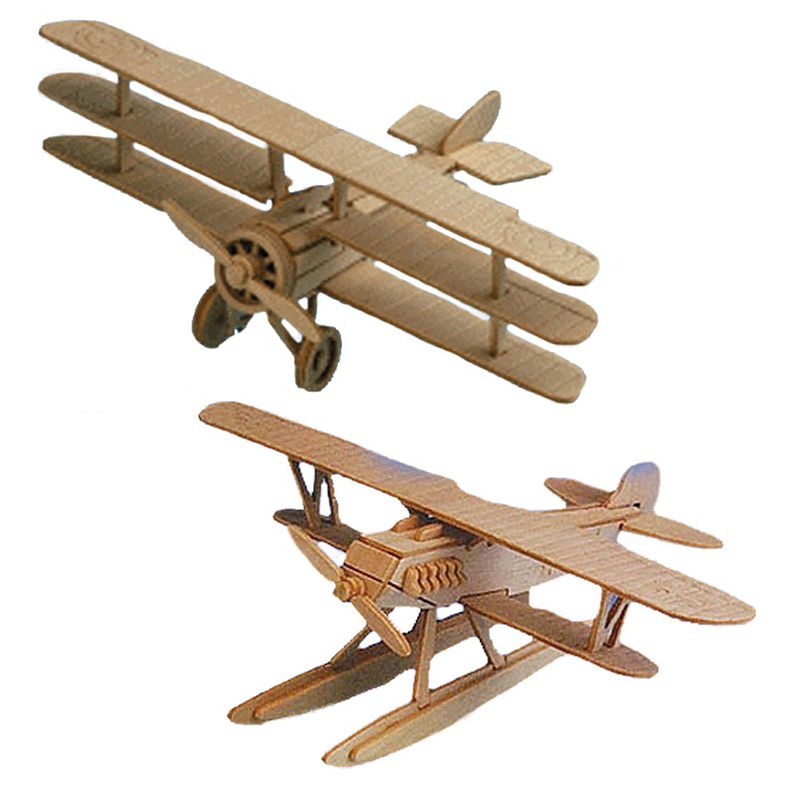 Foto van Set van 2x stuks houten bouwpakket speelgoed vliegtuigen - speelgoed vliegtuigen