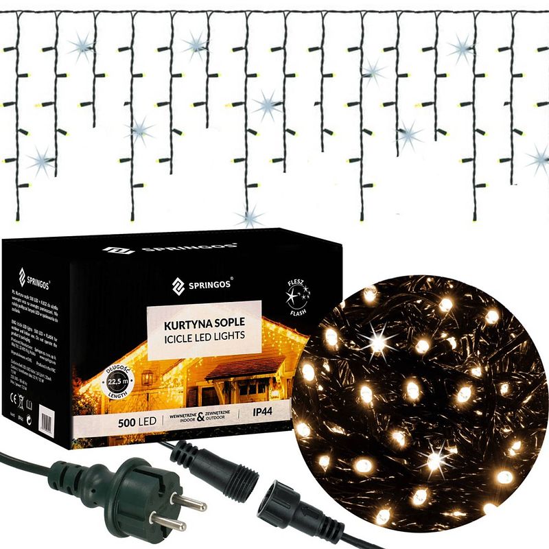 Foto van Ijspegel verlichting kerstverlichting buiten 20 m + 2.5 m snoer 500 led flash koppelbaar warm wit/koel wit