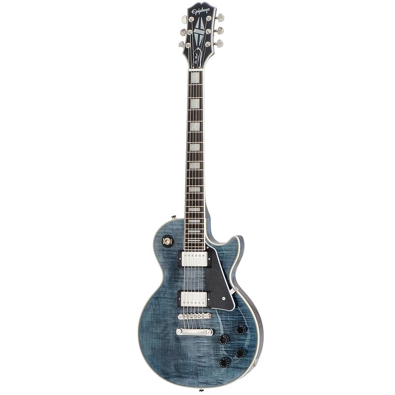 Foto van Epiphone les paul custom figured transparent blue elektrische gitaar met premium gigbag