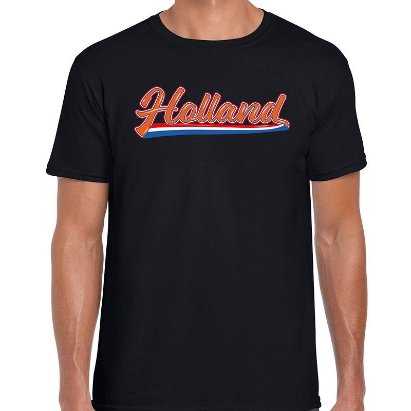 Foto van Zwart fan shirt / kleding holland met nederlandse wimpel ek/ wk voor heren xl - feestshirts