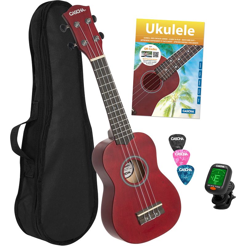 Foto van Cascha hh 3970 sopraan ukelele set rood (4-talig)