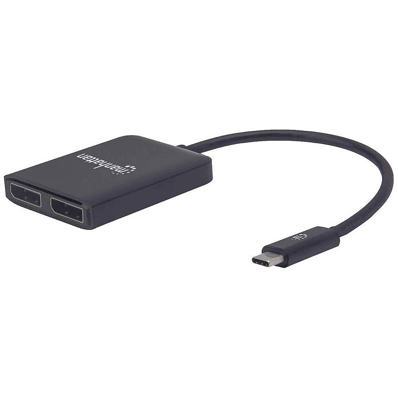 Foto van Manhattan 152952 usb-c adapter [1x usb-c stekker - 2x displayport bus] zwart 19.50 cm