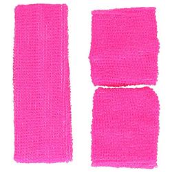 Foto van Guirca verkleed accessoire zweetbandjes set - neon roze - jaren 80/90 thema feestje - verkleedsieraden