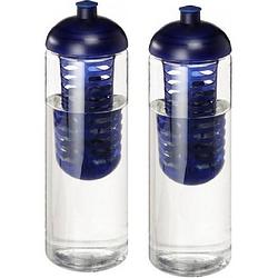 Foto van 2x donkerblauwe drinkflessen/waterflessn met fruit infuser 850 m - drinkflessen