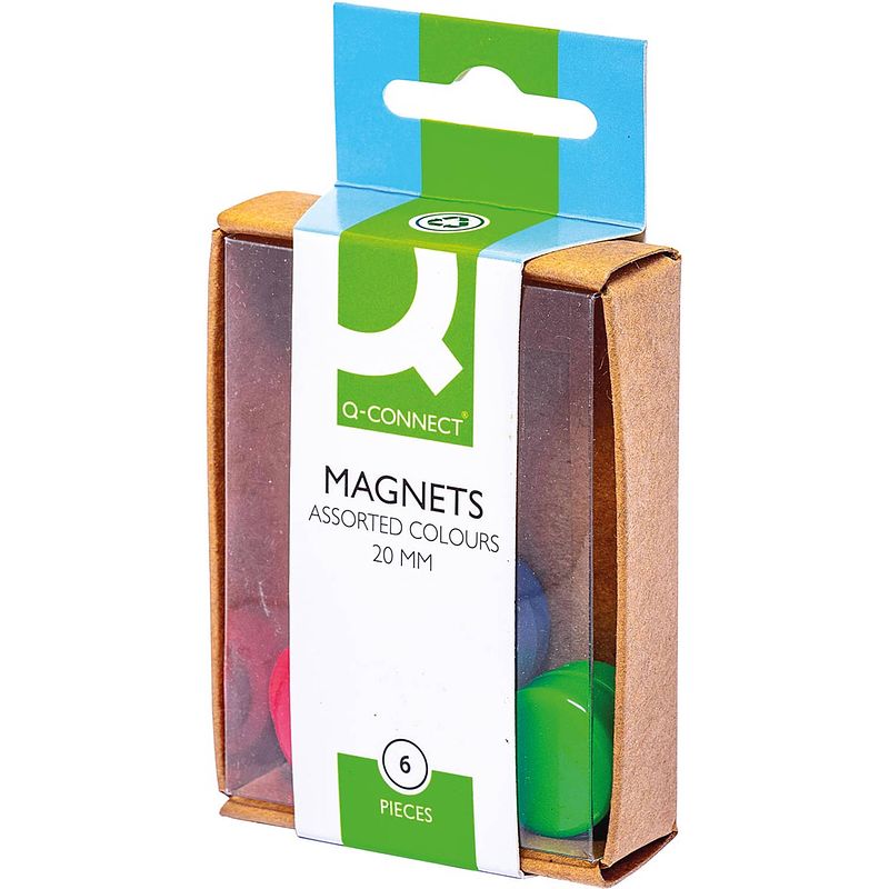 Foto van Q-connect magneten 20 mm geassorteerde kleuren doos van 6 stuks 10 stuks