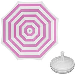 Foto van Parasol - fuchsia/wit - d160 cm - incl. draagtas - parasolvoet - 42 cm - parasols