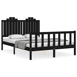 Foto van The living store bedframe met hoofdbord massief hout zwart 140x190 cm - bed