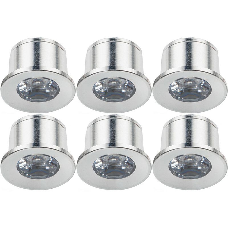 Foto van Led veranda spot verlichting 6 pack - 1w - warm wit 3000k - inbouw - dimbaar - rond - mat zilver - aluminium - ø31mm