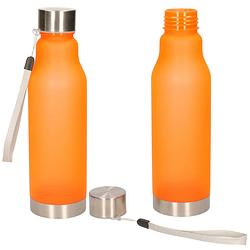 Foto van Waterfles/drinkfles/sportfles - 2x - oranje - kunststof/rvs - 600 ml - drinkflessen