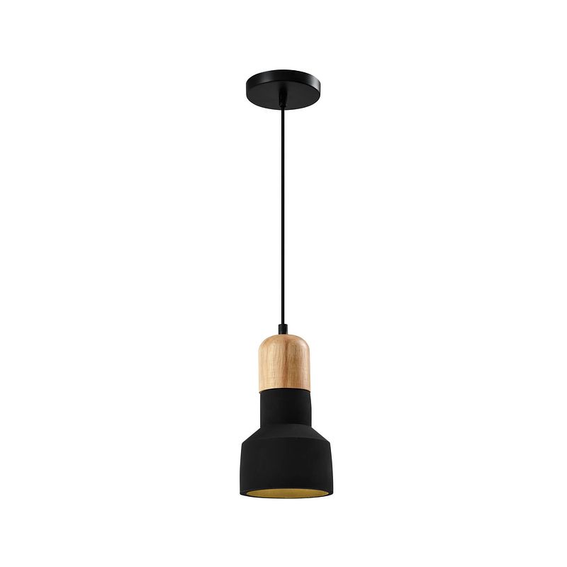 Foto van Quvio hanglamp langwerpig beton met hout zwart - quv5143l-black