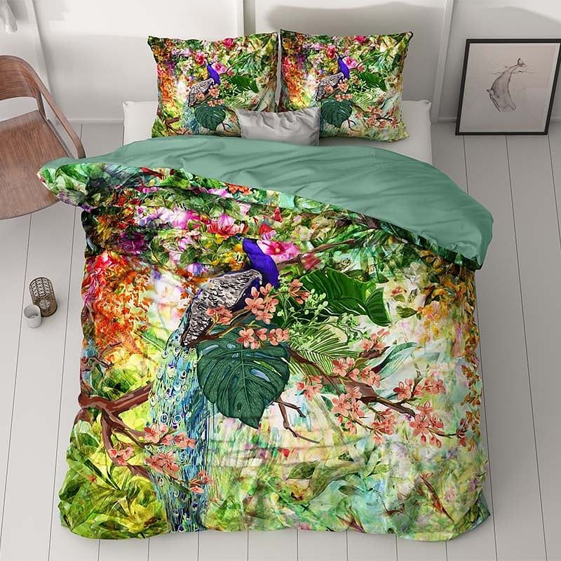 Foto van Dekbedovertrek jalaina - lits-jumeaux (240x220 cm) - groen polyester - dessin: dieren, natuur - sleeptime - dekbed-discounter.nl