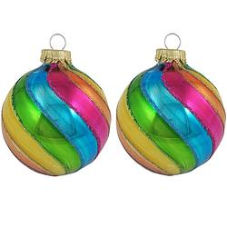 Foto van 8x luxe gekleurde glazen kerstballen 7 cm kerstboomversiering - kerstbal