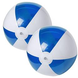 Foto van 2x stuks opblaasbare strandballen plastic blauw/wit 28 cm - strandballen