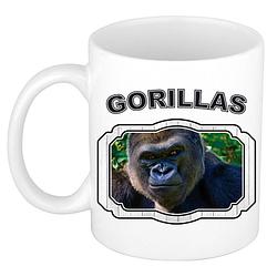 Foto van Dieren stoere gorilla beker - gorillas/ gorilla apen mok wit 300 ml - feest mokken