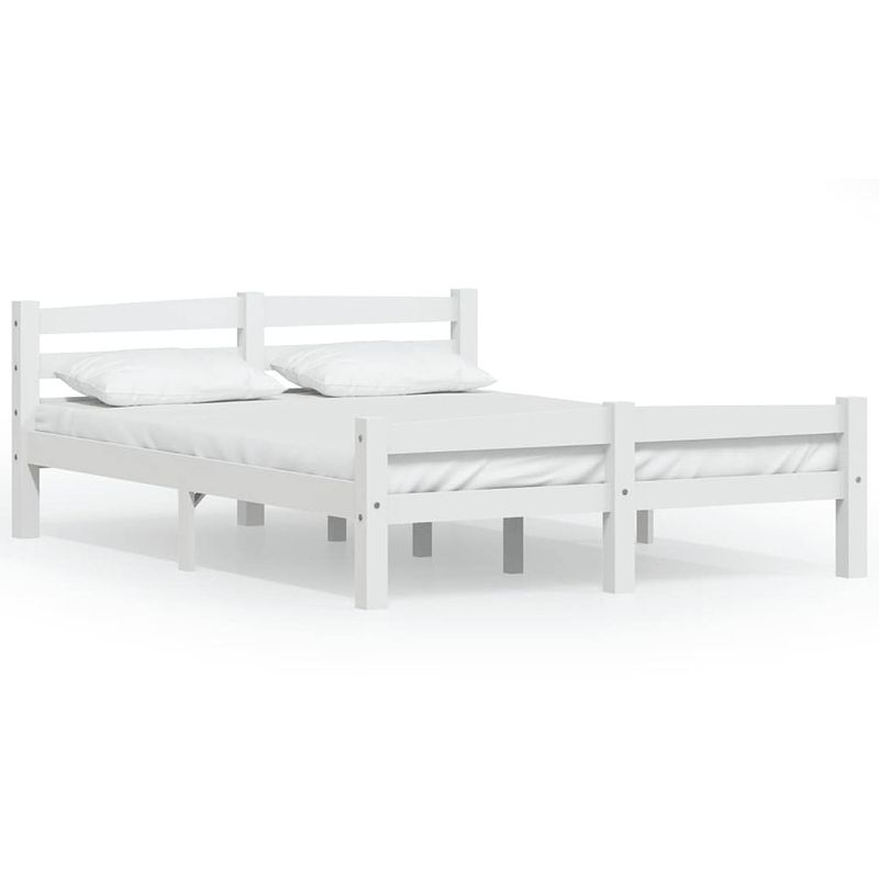 Foto van The living store bedframe grenenhout - wit - 206x126x66 cm - geschikt voor matras 120x200 cm - montage vereist