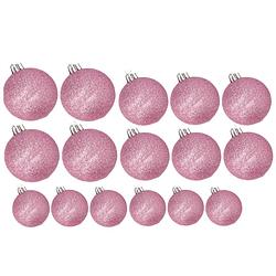 Foto van Kerstversiering set glitter kerstballen roze 6 - 8 -10 cm - pakket van 50x stuks - kerstbal