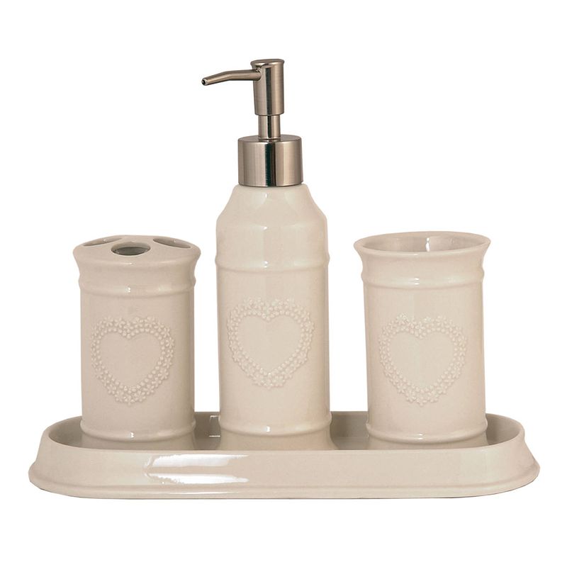 Foto van Clayre & eef badkamerset set van 4 26*10*2 / ø 6*21 / ø 6*11 / ø 6*11 cm creme keramiek ovaal badkamer accessoires set