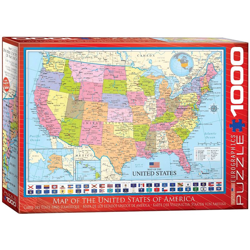 Foto van Eurographics puzzel map of the usa - 1000 stukjes