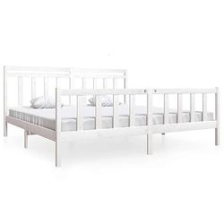 Foto van The living store bedframe grenenhout - wit - 205.5 x 206 x 100 cm - geschikt voor 200 x 200 cm matras - montage vereist