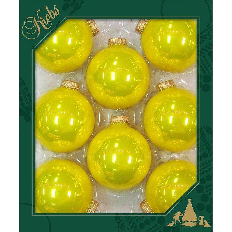 Foto van 8x full sun neon gele glazen kerstballen 7 cm kerstboomversiering - glans - kerstversiering/kerstdecoratie geel