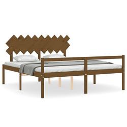 Foto van The living store bedframe - massief grenenhout - 205.5 x 185.5 x 80.5 cm - honingbruin