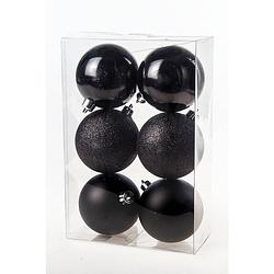 Foto van 6x zwarte kerstballen 8 cm kunststof mat/glans/glitter - kerstbal