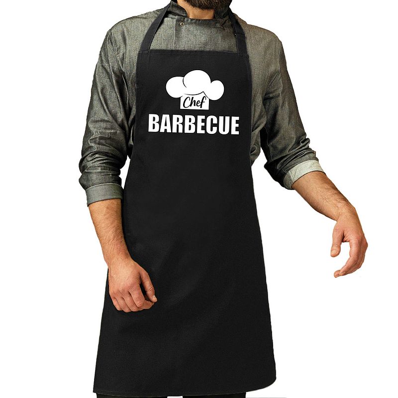 Foto van Schort chef barbecue zwart voor heren - barbecue schorten - feestschorten