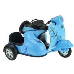 Foto van Toi-toys metal pull back motor met zijspan blauw 11,5 cm