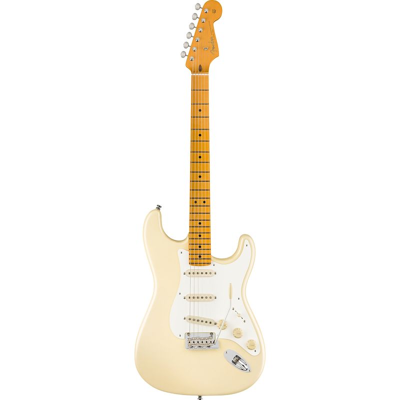 Foto van Fender lincoln brewster stratocaster mn olympic pearl elektrische gitaar met koffer