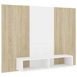 Foto van The living store tv-wandmeubel - hifi-kast - 135 x 23.5 x 90 cm - wit en sonoma eiken - montage vereist