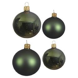 Foto van Glazen kerstballen pakket donkergroen glans/mat 38x stuks 4 en 6 cm - kerstbal