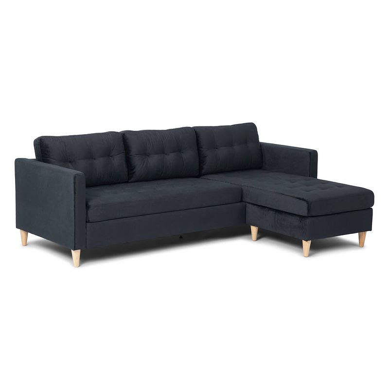 Foto van Mars bank ba4, chaise longue naar rechts of links gedraaid in velour zwart.