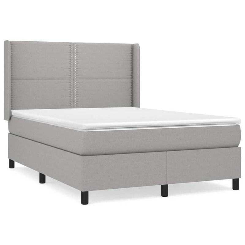 Foto van The living store boxspringbed - lichtgrijs - 203 x 147 x 118/128 cm - pocketvering matras - middelharde ondersteuning -