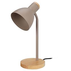 Foto van Home & styling tafellamp/bureaulampje design light - hout/metaal - beige - h36 cm - leeslamp - bureaulampen