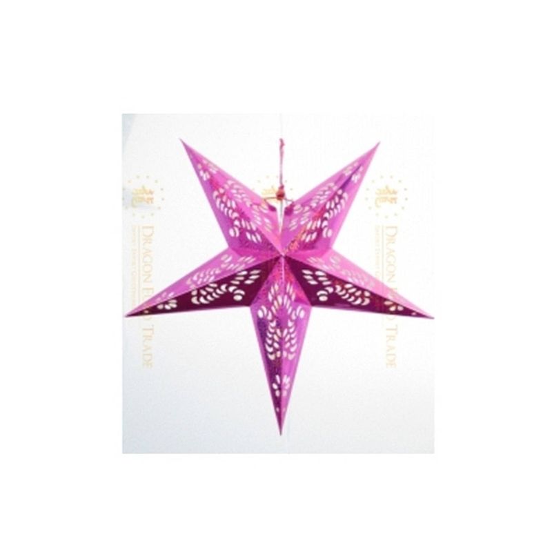 Foto van Decoratie kerstster lampion roze 60 cm - kerststerren