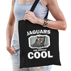 Foto van Katoenen tasje jaguars are serious cool zwart - jaguars/ gevlekte jaguar cadeau tas - feest boodschappentassen