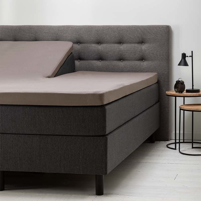 Foto van Fresh & co splittopper hoeslaken - katoen 180 x 210/220 cm, kleur: taupe