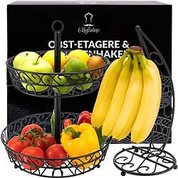 Foto van Chefarone fruit etagère met bananenstandaard - fruitmand - bananenhouder - fruitschaal - groentemand - 2 laags
